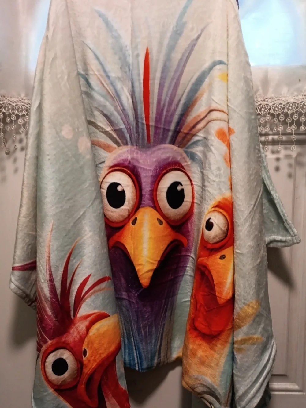 Whimsical Bird Plush Throw Blanket - Light Blue with Multicolor Birds